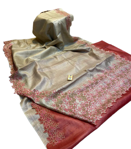 Tussar silk hand embroidery saree