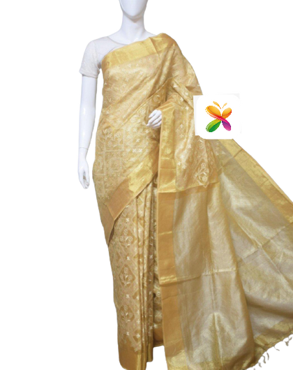Pure Linen Tissue Saree With Embroidery