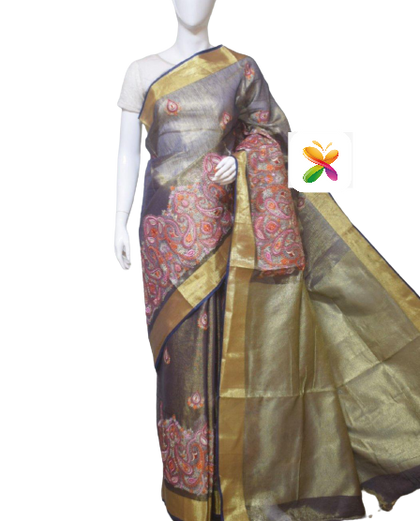 Pure Linen Tissue Saree Witj Embroidery