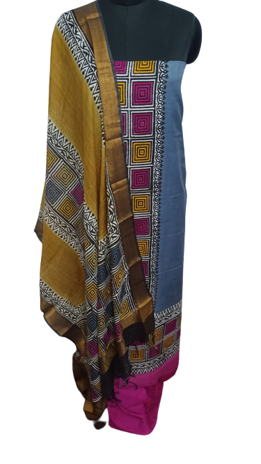 Semi-Tussar printed suit