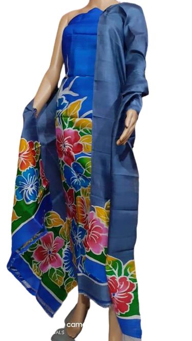 Tussar silk hand print suit