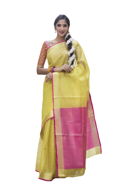 Tissue linen saree with contrast blouse INDIA SILK P.W.C.S. LTD