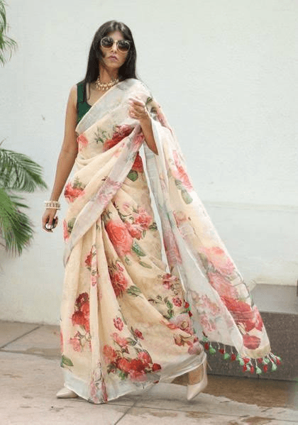 LINEN DIGITAL PRINT SAREE