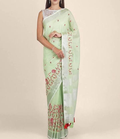 LINEN EMBROIDERY SAREE