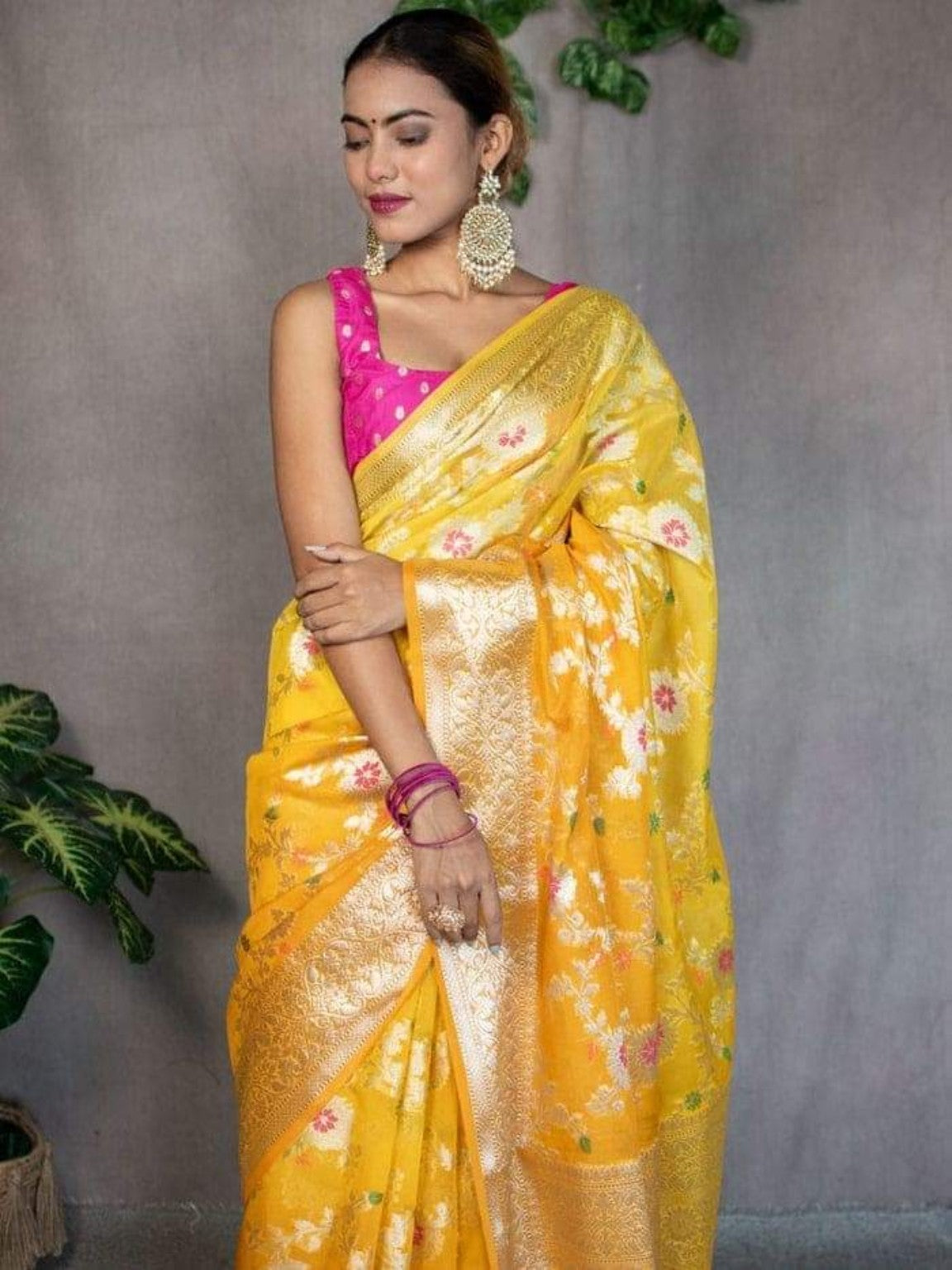 Banarasi Yellow semi georgette silk saree