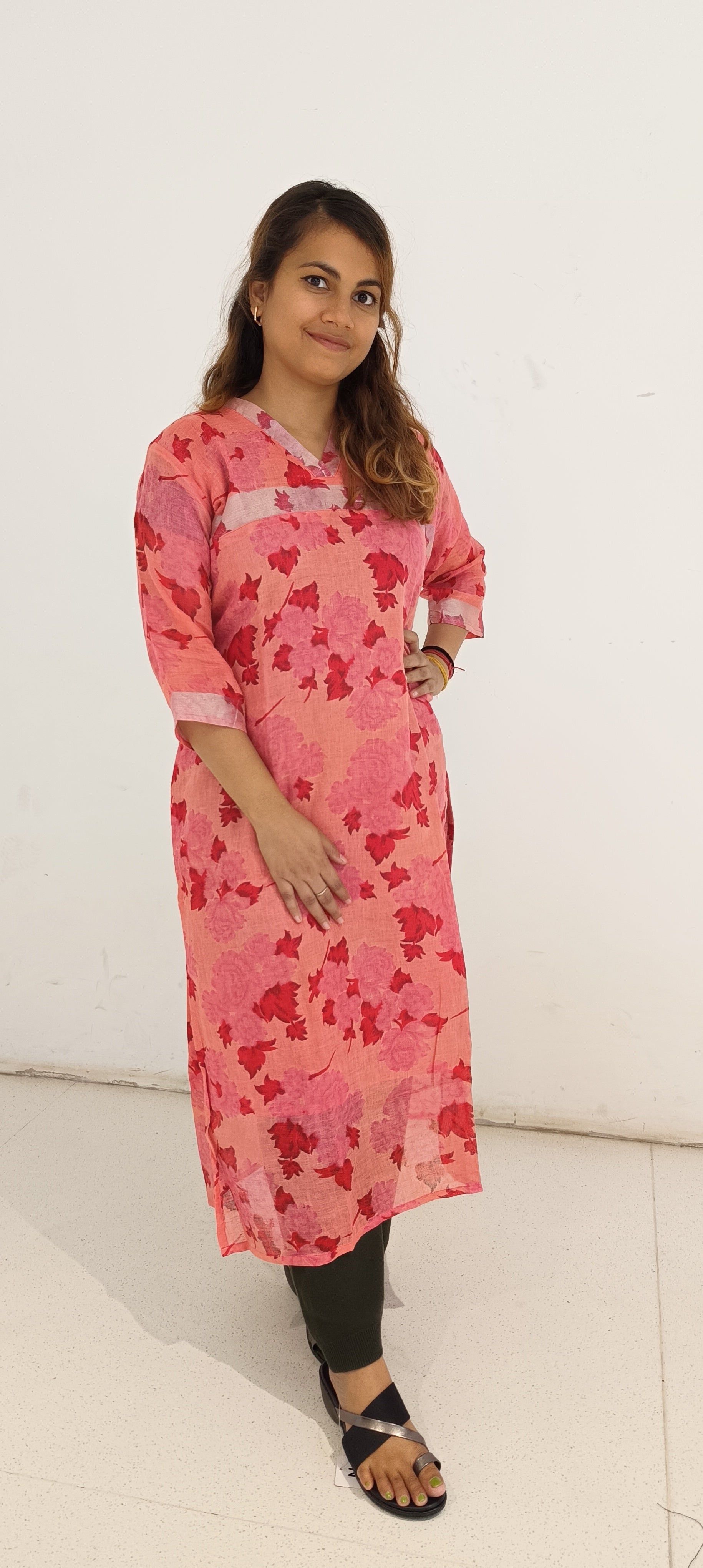 Pure linen digital print kurti