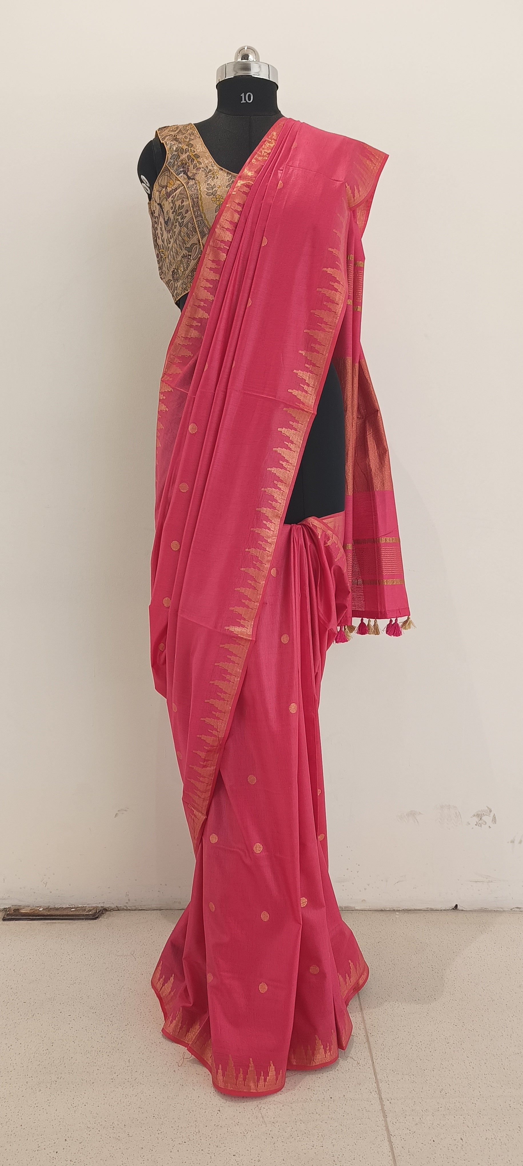 Soft silk tample border buta saree