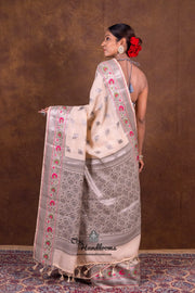 Pure Katan Silk Meenakari Banarasi Saree Blush Peach Pink back view