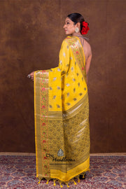 Pure Katan Meenakari Banarasi Saree Mango Gold Yellow back view