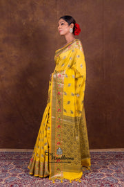 Pure Katan Meenakari Banarasi Saree Mango Gold Yellow weave detail