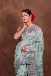 Pure Katan Silk Meenakari Banarasi Saree mint green front view