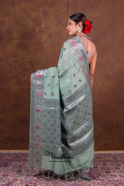 Pure Katan Silk Meenakari Banarasi Saree mint green back view