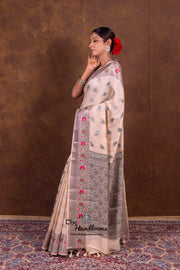 Pure Katan Meenakari Banarasi Saree Pearl Peach Pink back view