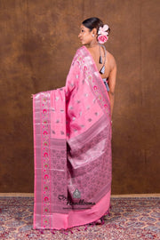 Pure Katan Meenakari Banarasi Saree Rose Pink back view