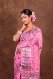 Pure Katan Meenakari Banarasi Saree Rose Pink close view