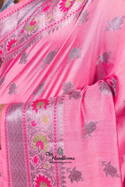 Pure Katan Meenakari Banarasi Saree Rose Pink weave detail
