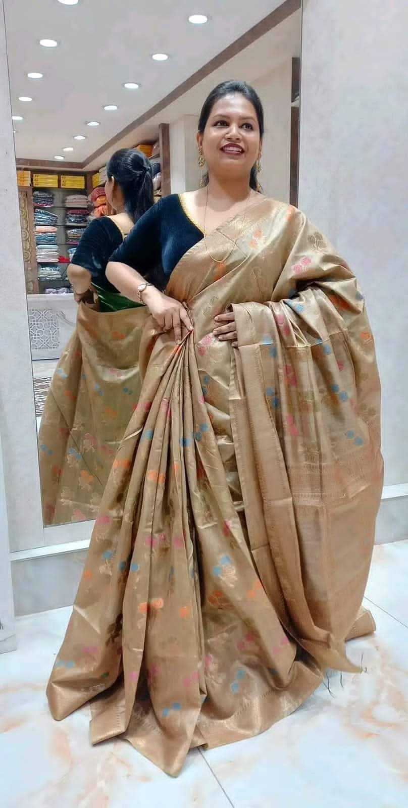 Pure tussar munga silk saree with beautiful meenakari design