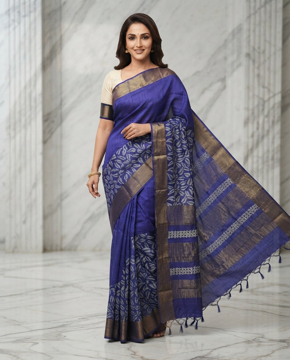 Tussar silk print saree