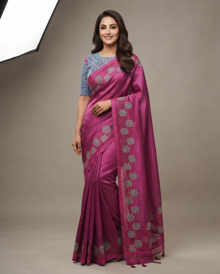 Tussar Silk cutwork saree