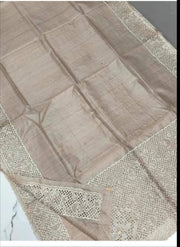 Pure Tussar Silk Warm Beige Hand Cutwork Saree – Fabric and Cutwork Detail