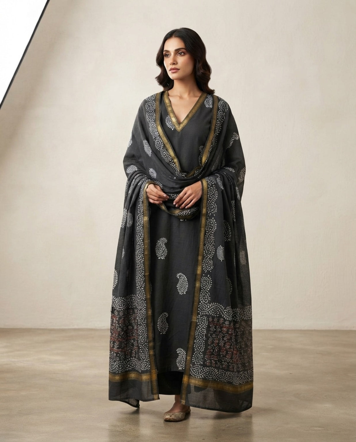 Silk Cotton Chanderi Suit Black