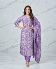 Silk Cotton Chanderi 3 Piece Suit Lavender