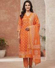 Silk Cotton Chanderi Suit Orange