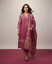 Silk Cotton Chanderi Suit Wine