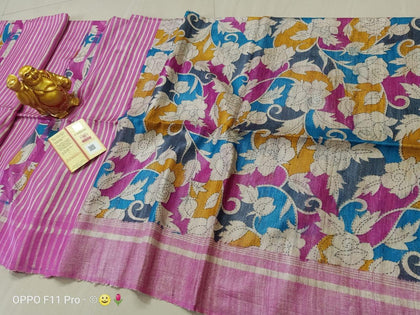 Tussar ghicha print saree