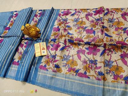 Tussar ghicha print saree
