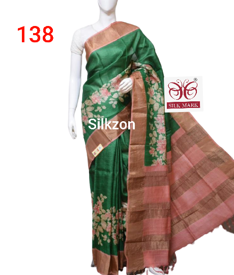 Tussar silk print saree
