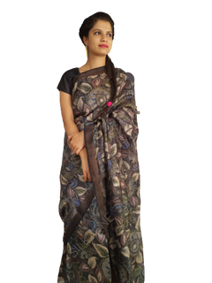 Tussar Kalamkari hand pinted saree