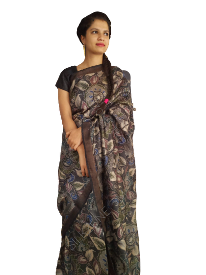 Tussar Kalamkari hand pinted saree