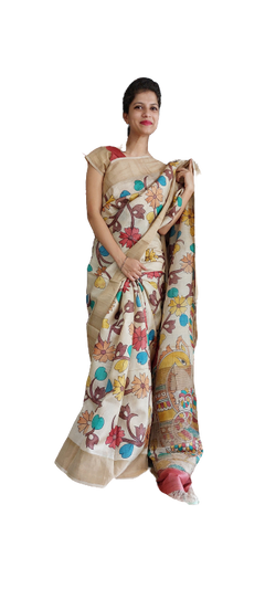 Pure Tussar Silk Hand Penting Saree