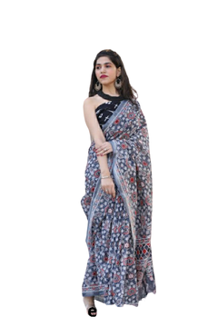 Khadi linen block print saree