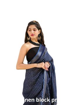 Khadi Linen block print saree