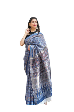Khadi linen block print saree
