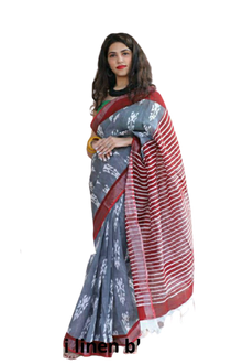 Khadi linen block print saree