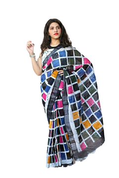 Khadi linen block print saree