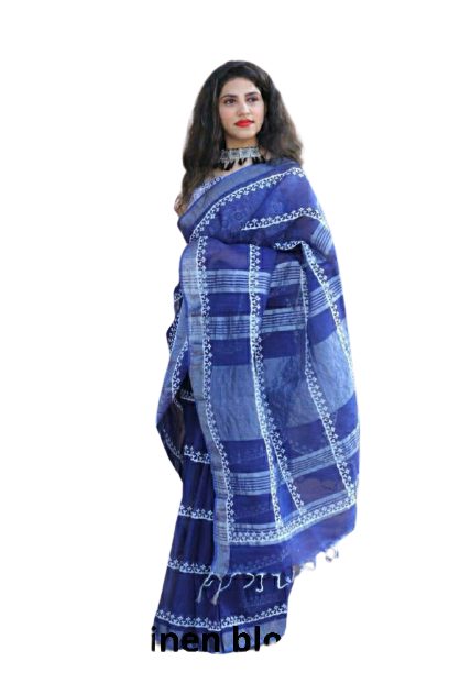 Khadi linen block saree