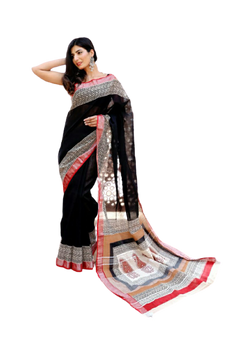 Khadi linen block print saree