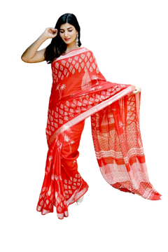 Khadi linen block print saree