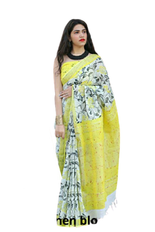 Khadi linen block print saree