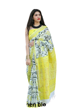 Khadi linen block print saree