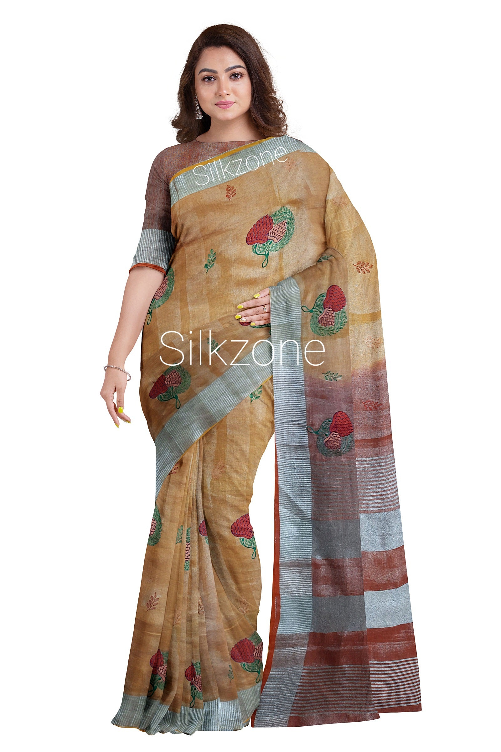Tissue linen embroidery saree SILK ZONE