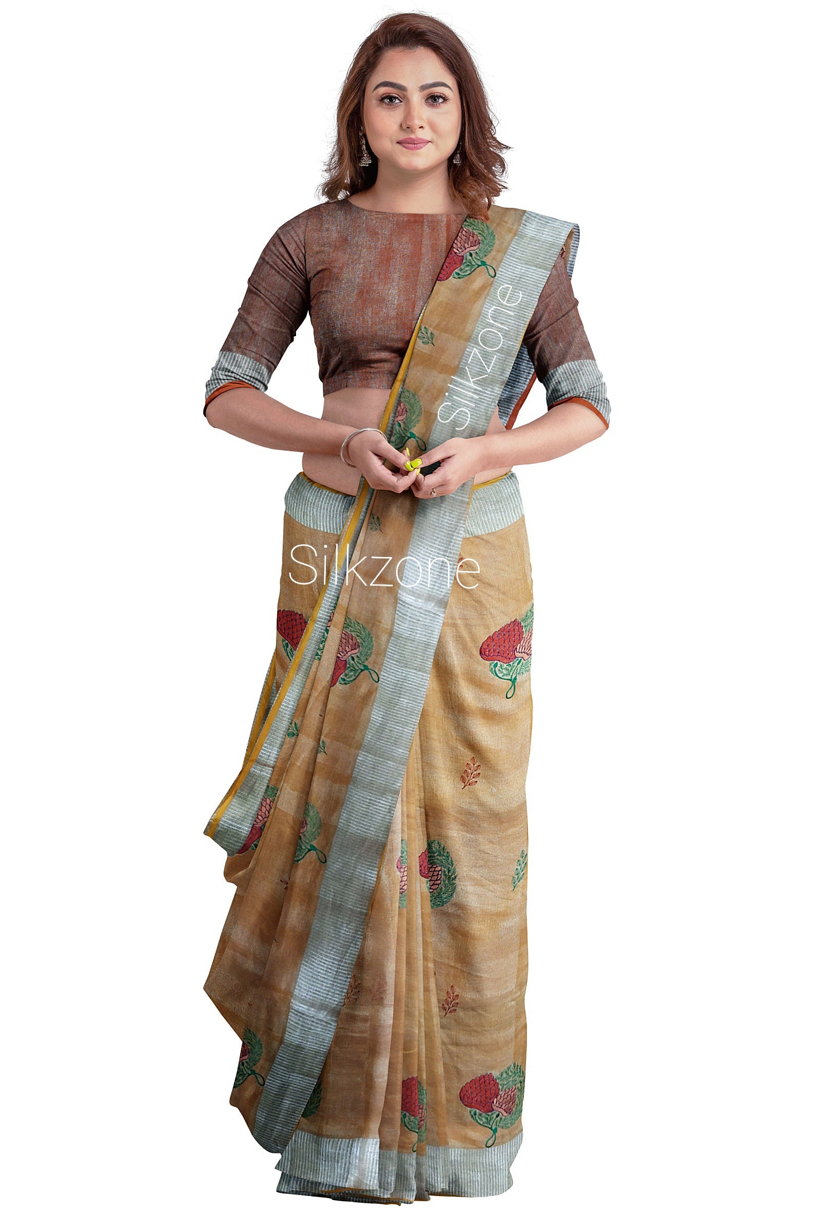 Tissue linen embroidery saree SILK ZONE