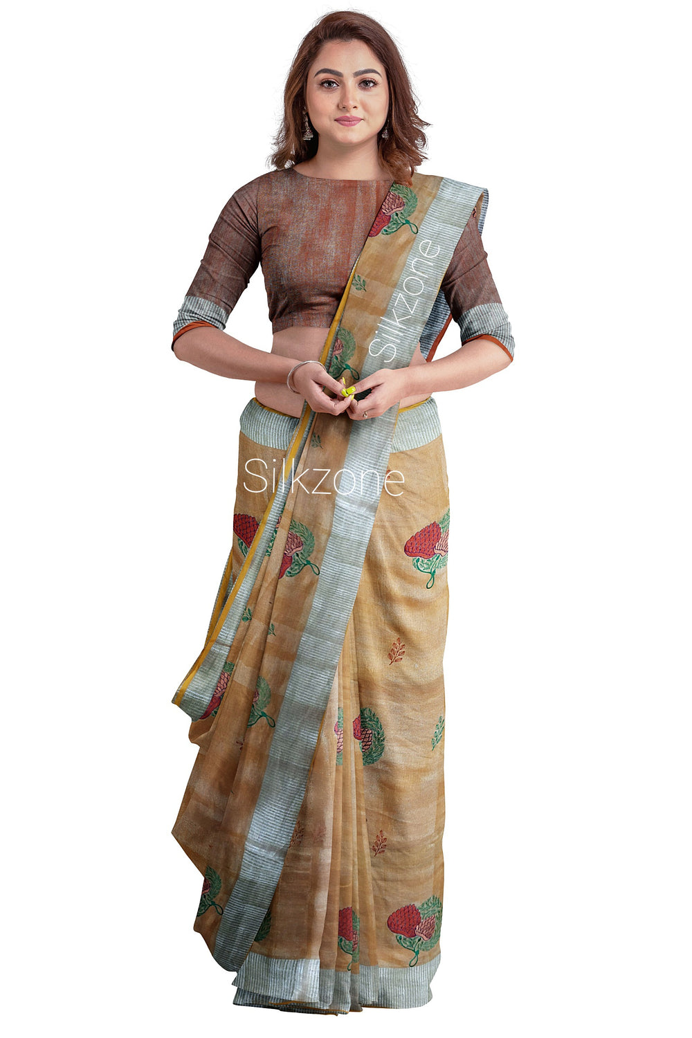 Tissue linen embroidery saree SILK ZONE