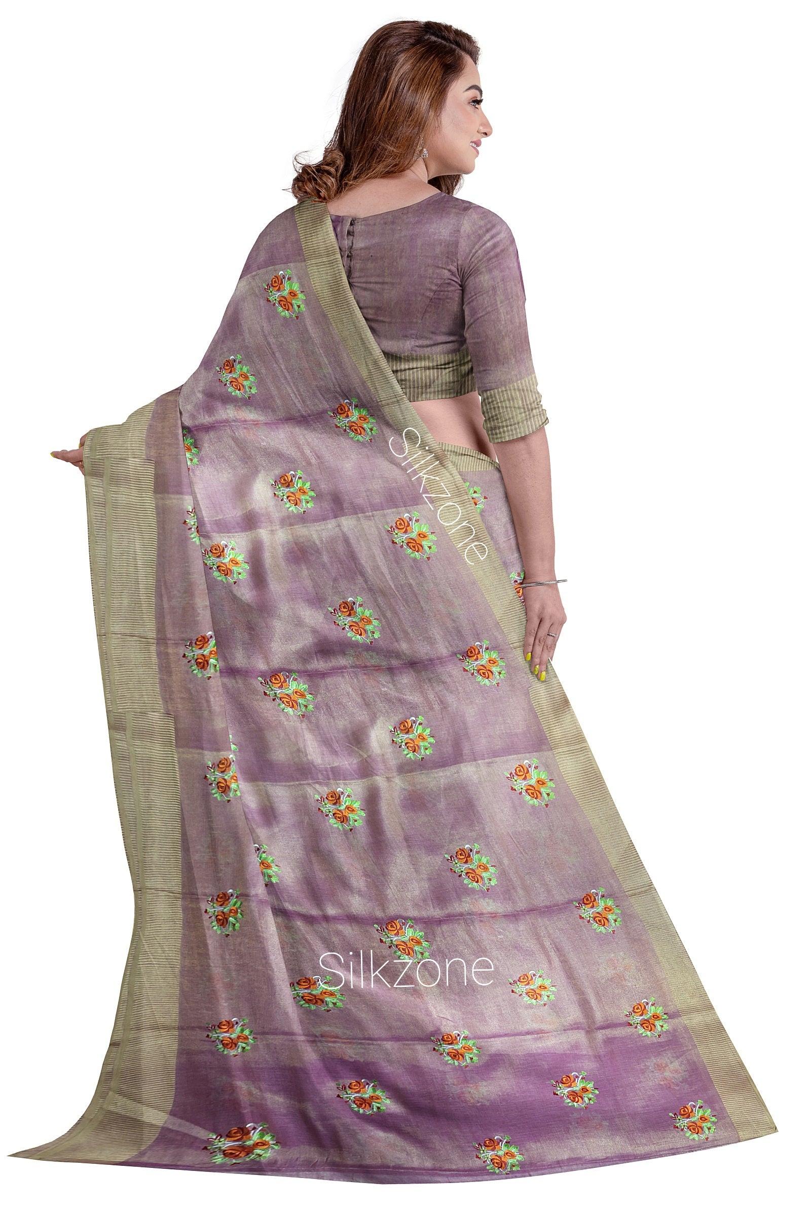 Tissue Linen Embroidery Saree SILK ZONE