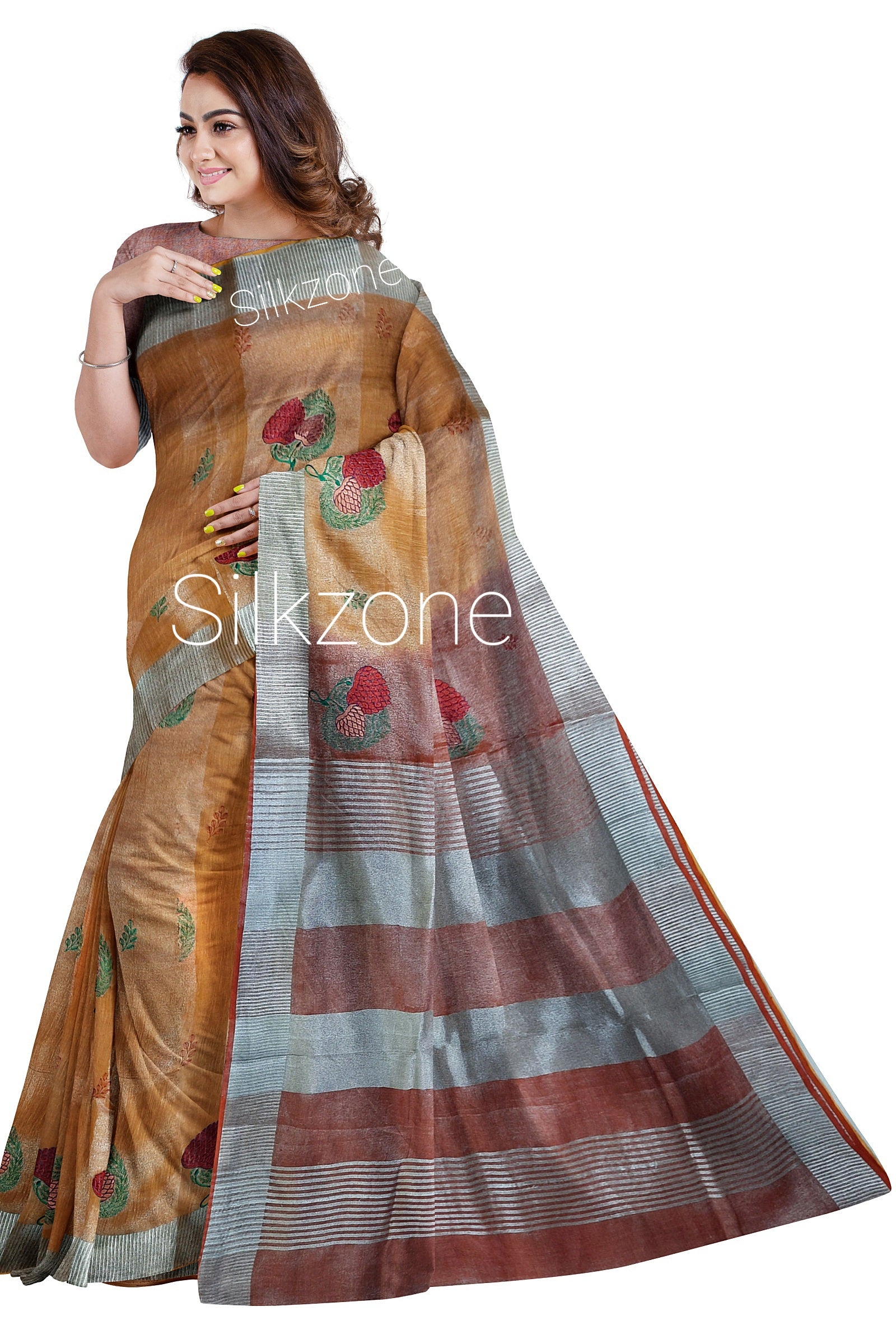 Tissue linen embroidery saree SILK ZONE
