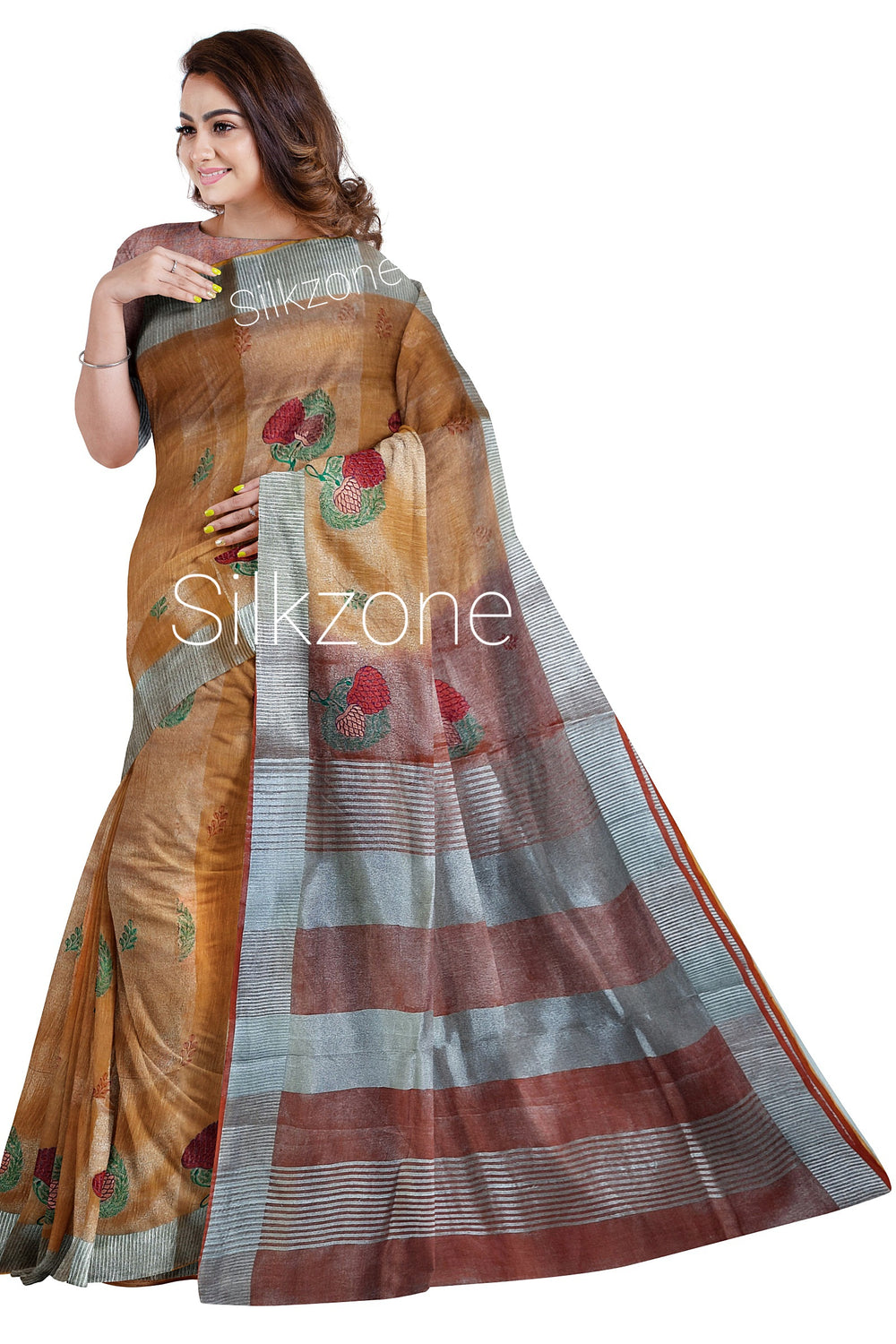 Tissue linen embroidery saree SILK ZONE